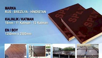 İthal Plywood 18mm (1250*2500mm) Filmli Beton Kalıbı